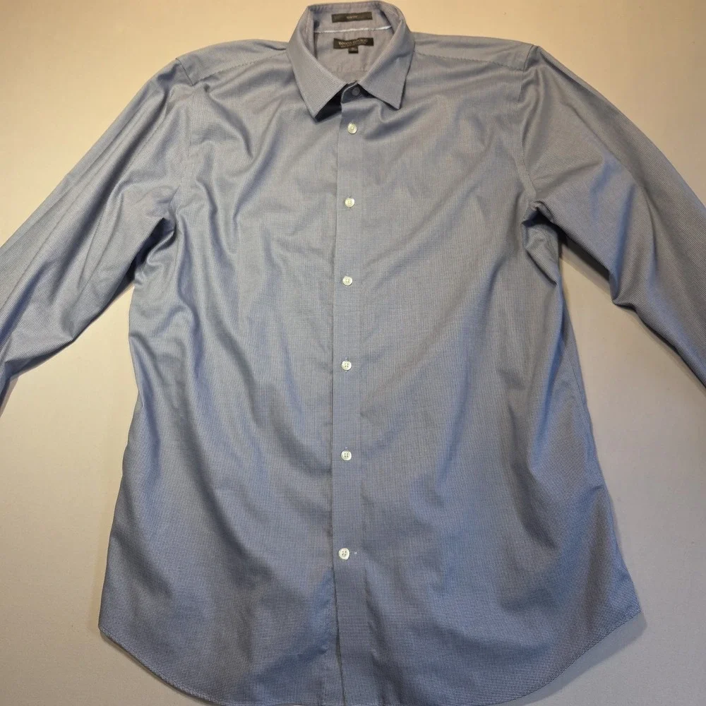 Banana Republic Slim Fit Dress Shirt XL 17-17.5 Blue Micro Check Non Iron Cotton